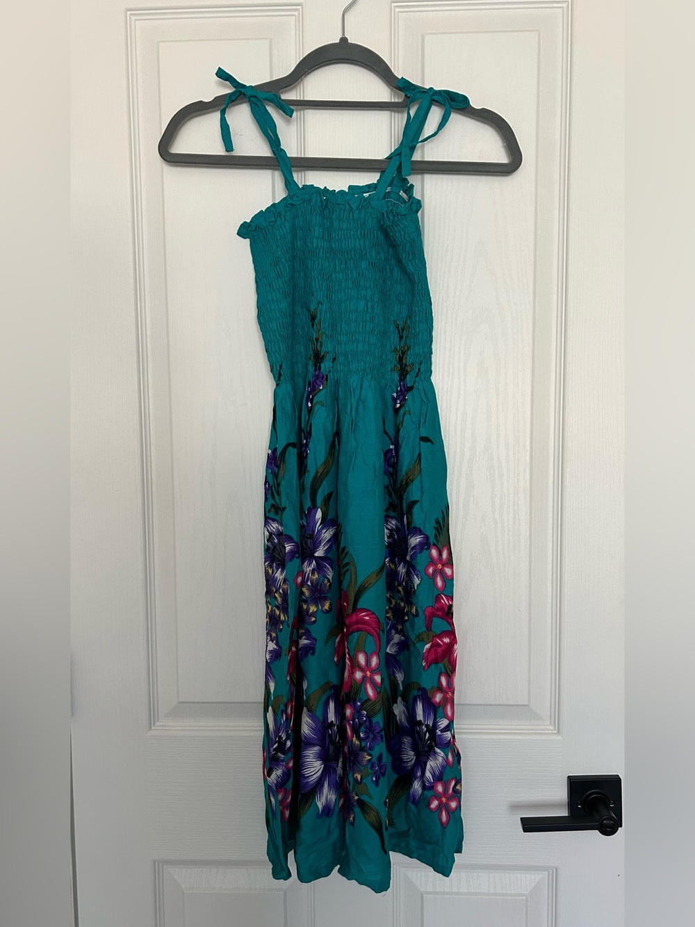 Girls Teal Floral Sundress with Tie Straps